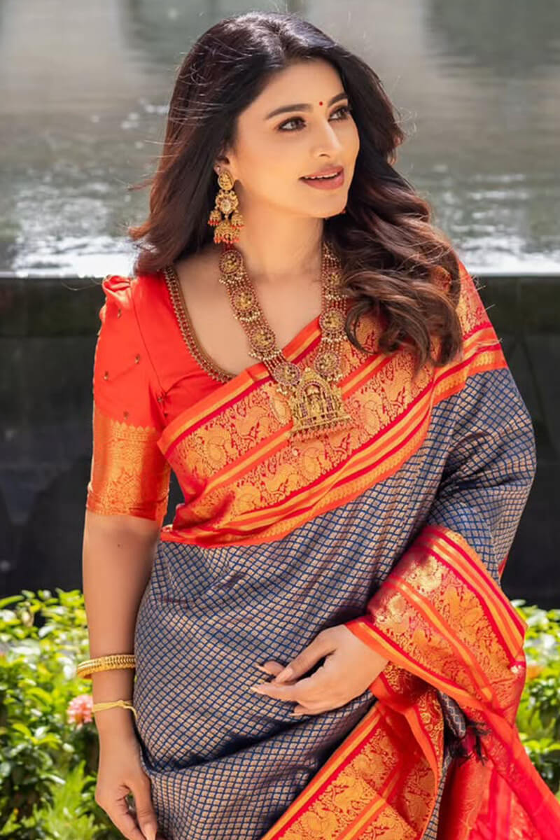 Fairytale Blue Soft Silk Saree With Nemesis Blouse Piece