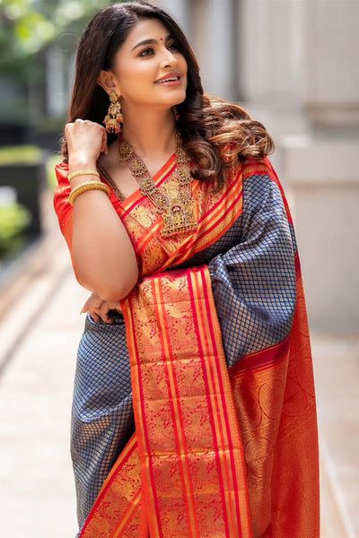 Fairytale Blue Soft Silk Saree With Nemesis Blouse Piece