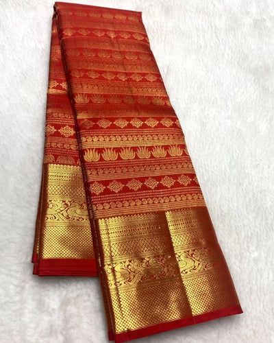 Ethnic Red Soft Banarasi Silk Saree With Prominent Blouse Piece