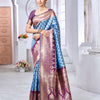 Flameboyant Firozi Soft Silk Saree With Pretty Blouse Piece