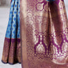 Flameboyant Firozi Soft Silk Saree With Pretty Blouse Piece