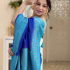 Skinny Blue Soft Silk Saree With Designer Blouse Piece
