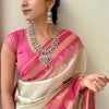 Cynosure Biege Soft Silk Saree With Delightful Blouse Piece