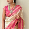 Cynosure Biege Soft Silk Saree With Delightful Blouse Piece