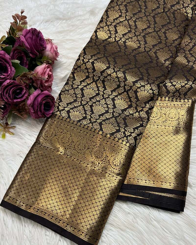 Sizzling Black Soft Banarasi Silk Saree With Alluring Blouse Piece