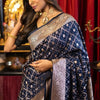 Exemplary Navy Blue Soft Banarasi Silk Saree With Panoply Blouse Piece