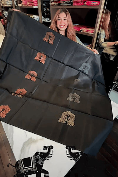 Gratifying Black Soft Banarasi Silk Saree With Intricate Blouse Piece