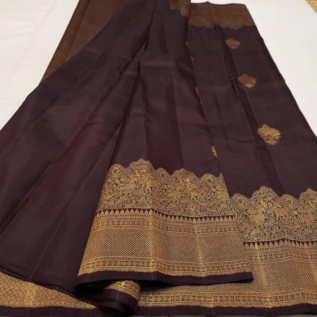 Ravishing Brown Soft Banarasi Silk Saree With Delightful Blouse Piece