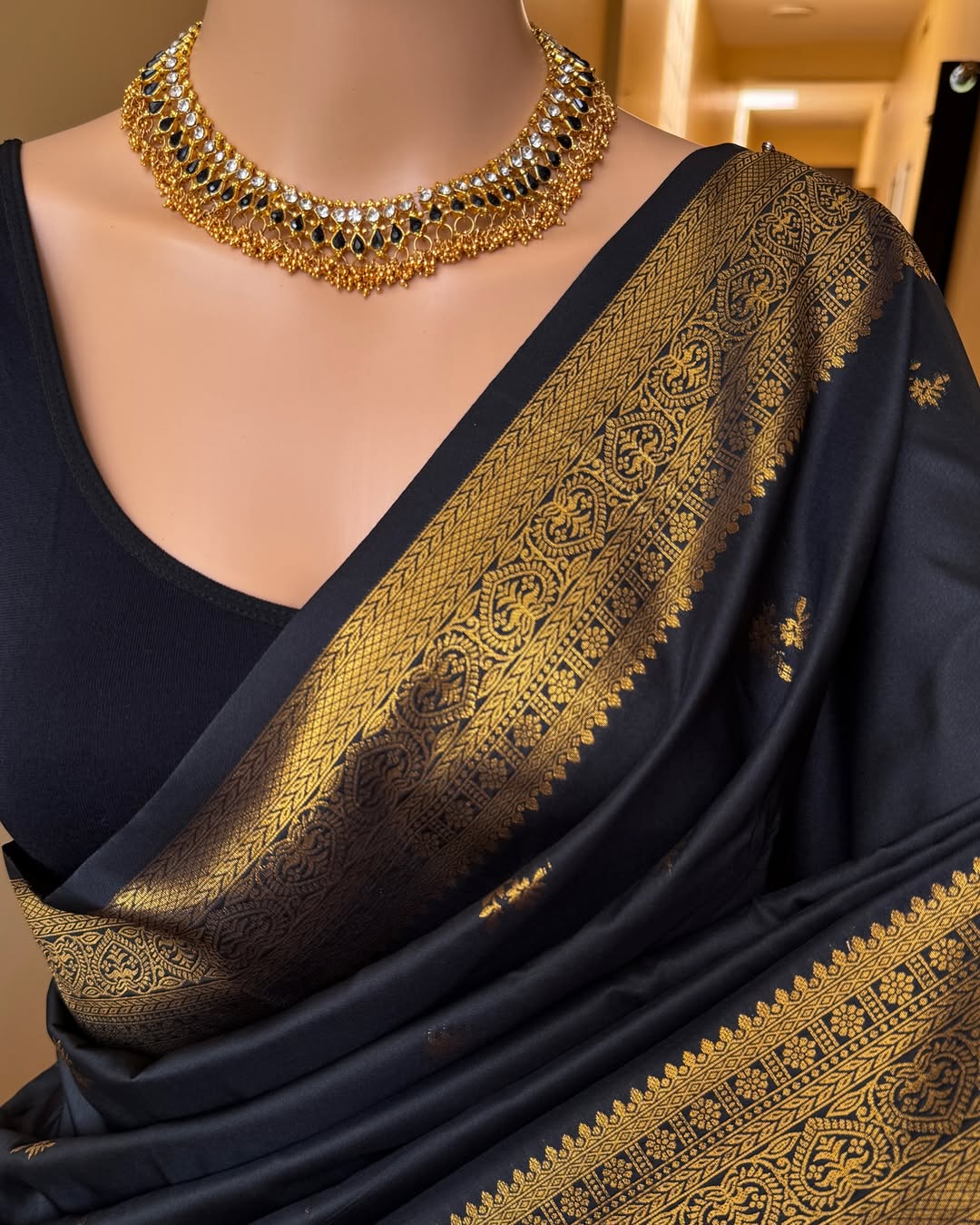 Posh Black Soft Banarasi Silk Saree With Allure Blouse Piece