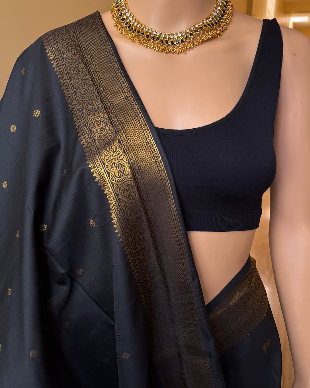 Posh Black Soft Banarasi Silk Saree With Allure Blouse Piece