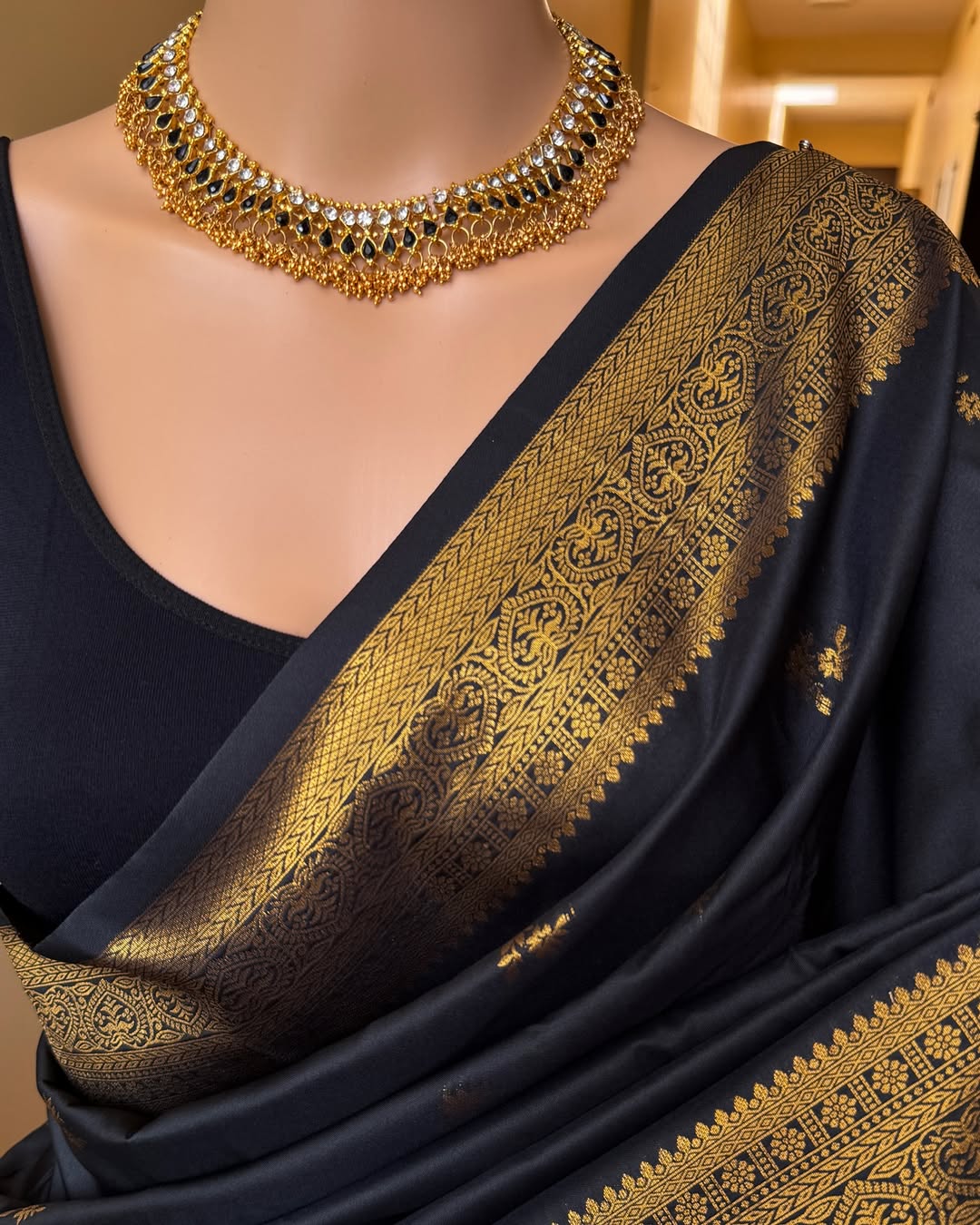 Posh Black Soft Banarasi Silk Saree With Allure Blouse Piece