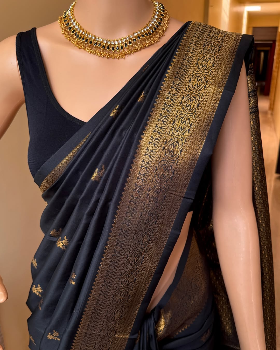 Posh Black Soft Banarasi Silk Saree With Allure Blouse Piece