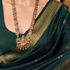 Excellent Dark Green Soft Banarasi Silk Saree With Rhapsodic Blouse Piece