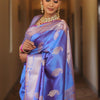 Groovy Blue Soft Banarasi Silk Saree With Artistic Blouse Piece