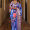 Groovy Blue Soft Banarasi Silk Saree With Artistic Blouse Piece
