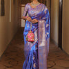 Groovy Blue Soft Banarasi Silk Saree With Artistic Blouse Piece