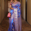 Groovy Blue Soft Banarasi Silk Saree With Artistic Blouse Piece
