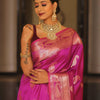 Imbrication Dark Pink Soft Banarasi Silk Saree With Stylish Blouse Piece