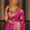 Imbrication Dark Pink Soft Banarasi Silk Saree With Stylish Blouse Piece