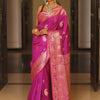Imbrication Dark Pink Soft Banarasi Silk Saree With Stylish Blouse Piece