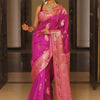 Imbrication Dark Pink Soft Banarasi Silk Saree With Stylish Blouse Piece