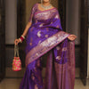 Prettiest Purple Soft Banarasi Silk Saree With Ailurophile Blouse Piece