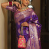 Prettiest Purple Soft Banarasi Silk Saree With Ailurophile Blouse Piece