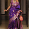 Prettiest Purple Soft Banarasi Silk Saree With Ailurophile Blouse Piece