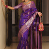 Prettiest Purple Soft Banarasi Silk Saree With Ailurophile Blouse Piece
