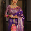 Prettiest Purple Soft Banarasi Silk Saree With Ailurophile Blouse Piece