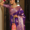Prettiest Purple Soft Banarasi Silk Saree With Ailurophile Blouse Piece