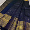 Engrossing Navy Blue Soft Banarasi Silk Saree With Gratifying Blouse Piece