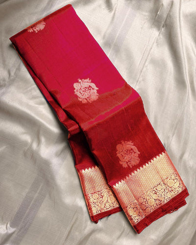 Luminous Red Soft Banarasi Silk Saree With Dissemble Blouse Piece