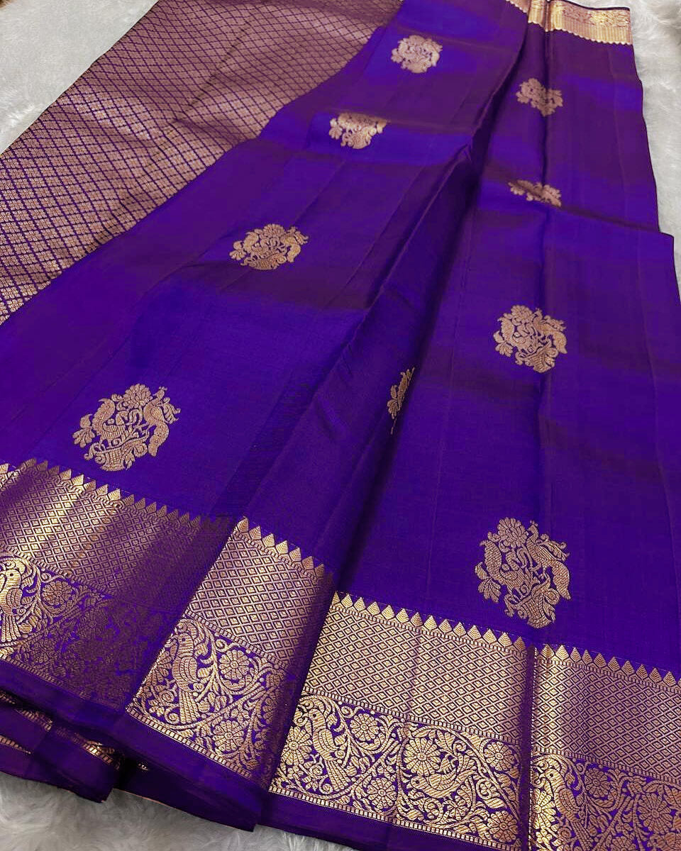 Gratifying Royal Blue Soft Banarasi Silk Saree With Marvellous Blouse Piece