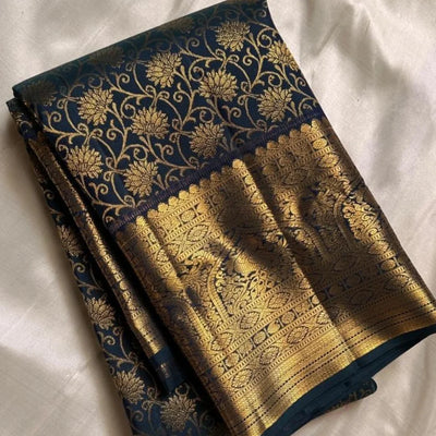 Divine Black Soft Banarasi Silk Saree With Delightful Blouse Piece