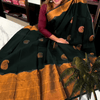 Desuetude Dark Green Soft Banarasi Silk Saree With Gorgeous Blouse Piece
