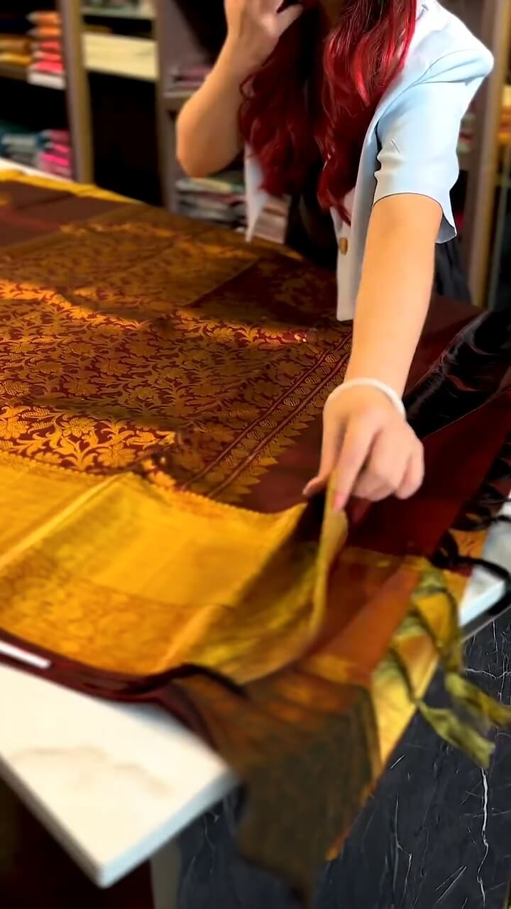 Moiety Maroon Soft Banarasi Silk Saree With Traditional Blouse Piece