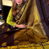 Artistic Brown Soft Banarasi Silk Saree With Snappy Blouse Piece