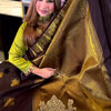 Artistic Brown Soft Banarasi Silk Saree With Snappy Blouse Piece