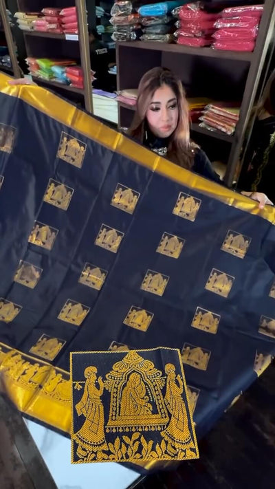 Sizzling Navy Blue Soft Banarasi Silk Saree With Petrichor Blouse Piece