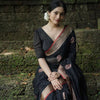 Surpassing Black Soft Silk Saree With Embellished Blouse Piece