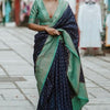 Beautiful Navy Blue Soft Silk Saree With Hypnotic Blouse Piece