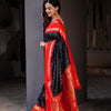 Super Extravagant Black Soft Silk Saree With Delightful Blouse Piece