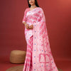 Embellished Pink Cotton Silk Saree With Opulent Blouse Piece