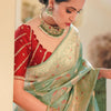 Demure Sea Green Soft Silk Saree With Magnetic Blouse Piece