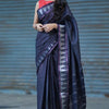 Efflorescence Black Soft Silk Saree With Assemblage Blouse Piece
