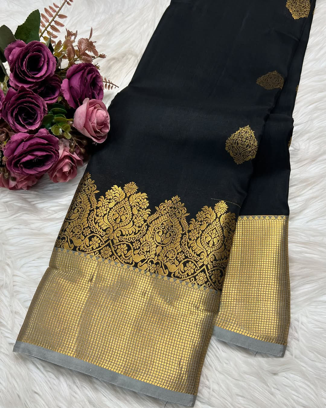 Beleaguer Black Soft Banarasi Silk Saree With Forbearance Blouse Piece