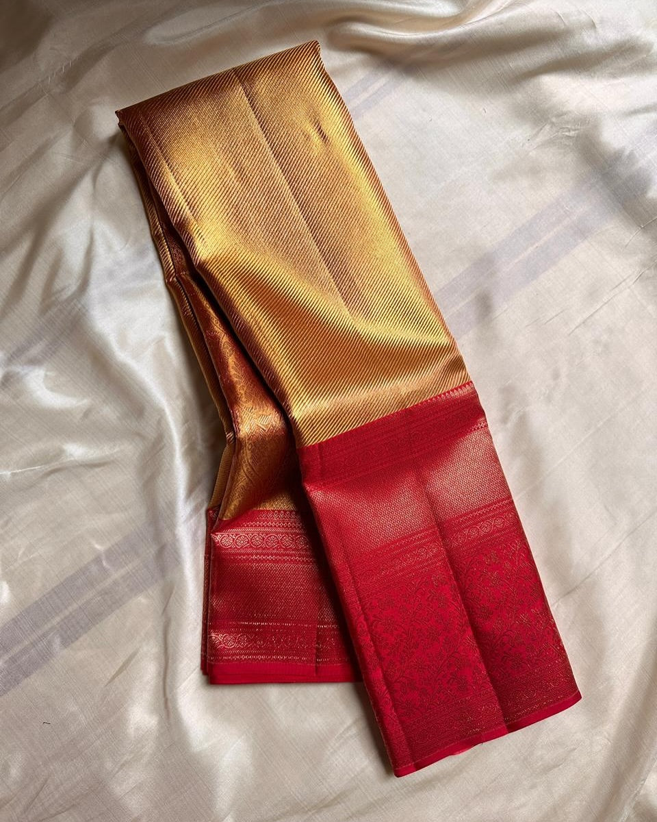 Profuse Golden Soft Banarasi Silk Saree With Winsome Blouse Piece