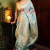 Evocative Sky Soft Banarasi Silk Saree With Petrichor Blouse Piece