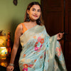 Evocative Sky Soft Banarasi Silk Saree With Petrichor Blouse Piece